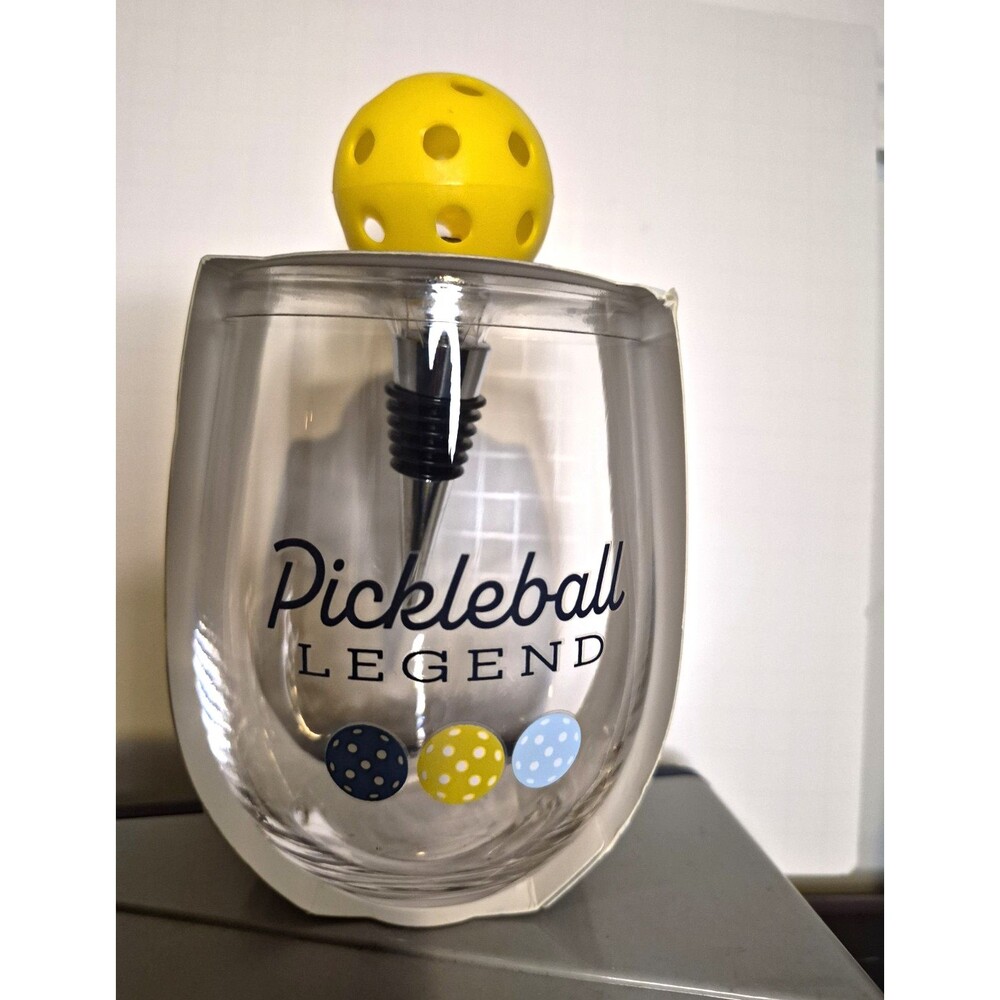 Pickleball Legend 11-20oz Clear Glass Stemless Wine Glass Polka Dot Decor